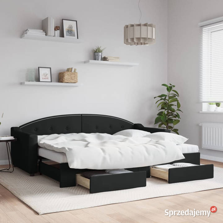Sofa rozsuwana z szufladami czarna tkanina Warszawa sprzedam