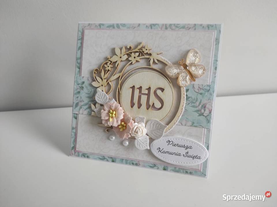 Kartka w pudełku ręcznie robiona na Komunię Łódź