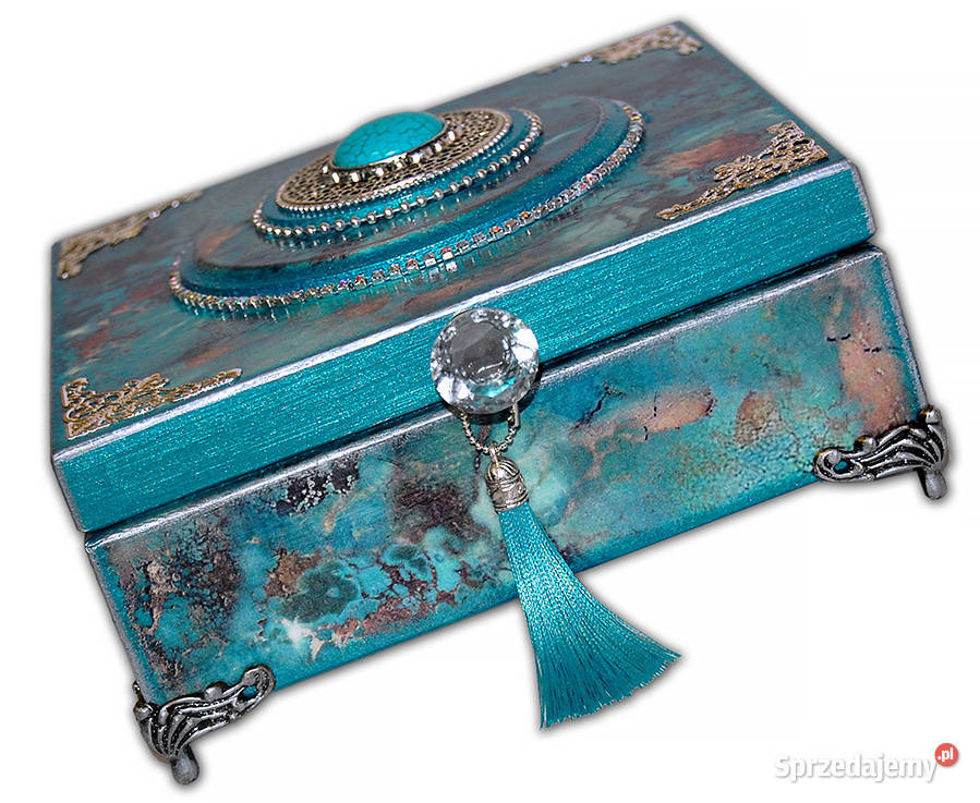 SZKATUŁKA drewniana HOWLIT blue turkus srebro odcienie błękitu kujawsko-pomorskie Bydgoszcz