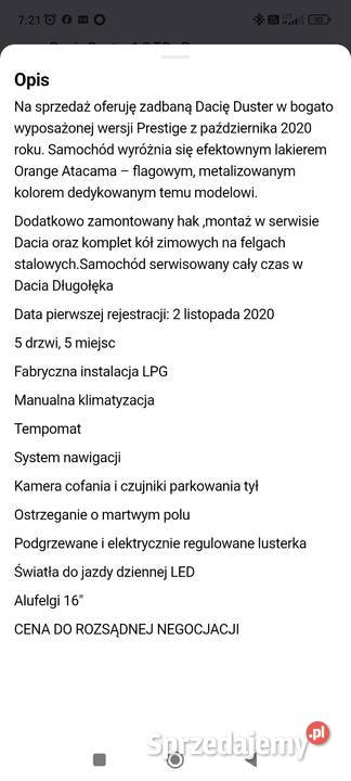 Dacia Daster Prestigio 1l benzyna gaz nieuszkodzony Dacia Kobyla Góra sprzedam