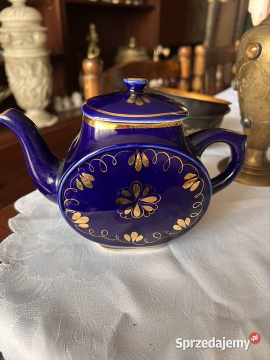 Kobaltowy imbryk ręcznie malowany Bytom
