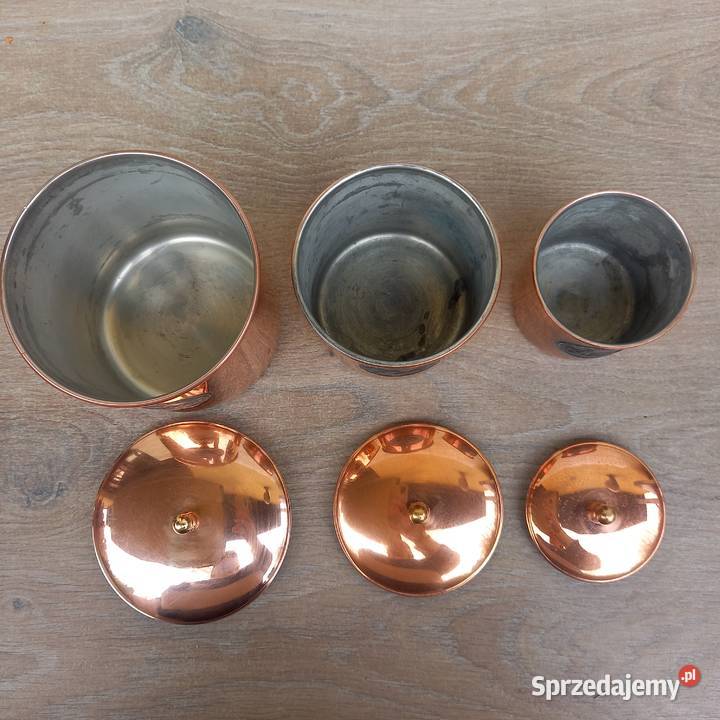 Miedziane pojemniki kuchenne komplet 3 miedziana Warszawa