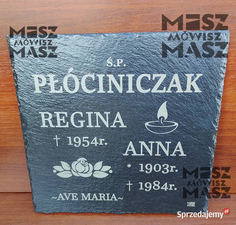 Nagrobek tablica 25x25 z łupka grawer tanio Rękodzieło Racot