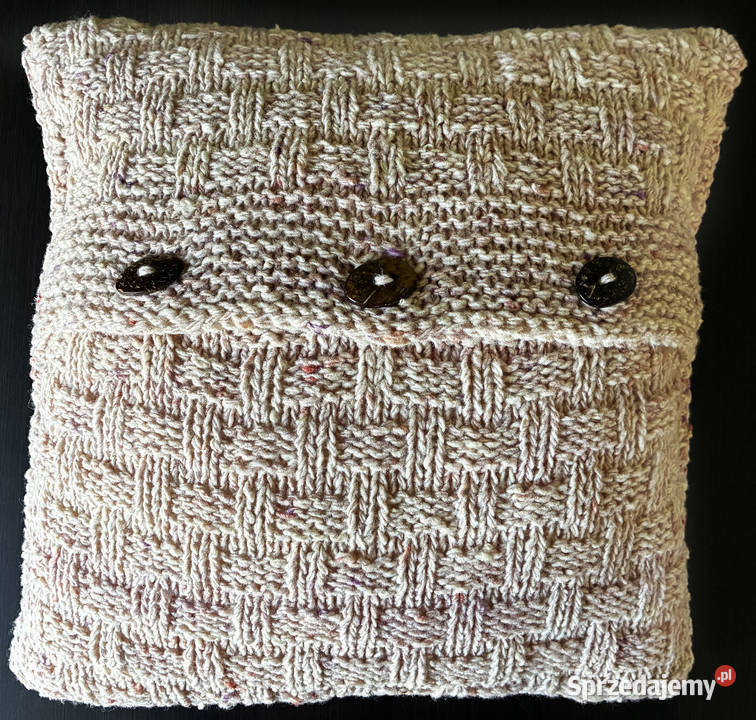 Dekoracyjna poduszka robiona na drutach z owczej Antyki, Sztuka, Kolekcje Łódź sprzedam