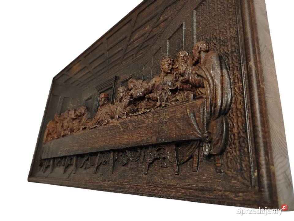 Drewniana płaskorzeźba Ostatnia Wieczerza Obrazki i obrazy Malechowo