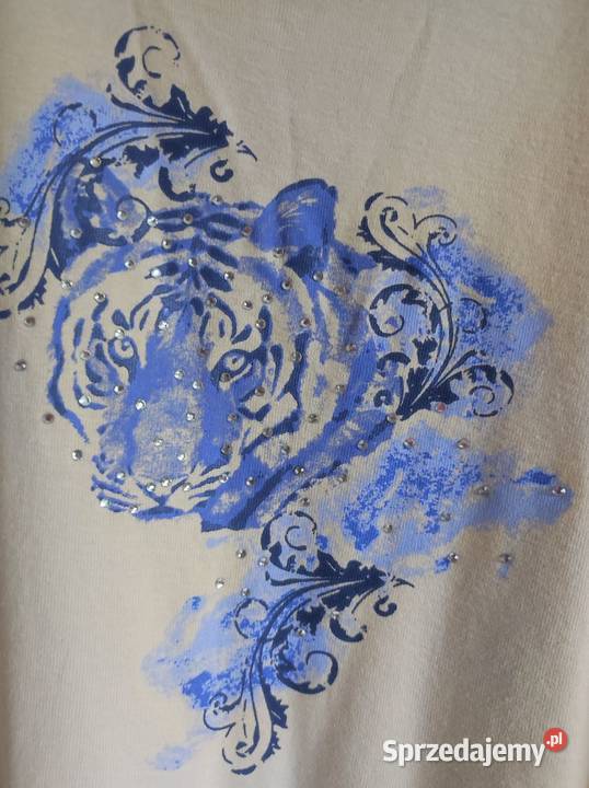 bluzka koszulka top tshirt tygrys cyrkonie brązowy/beżowy