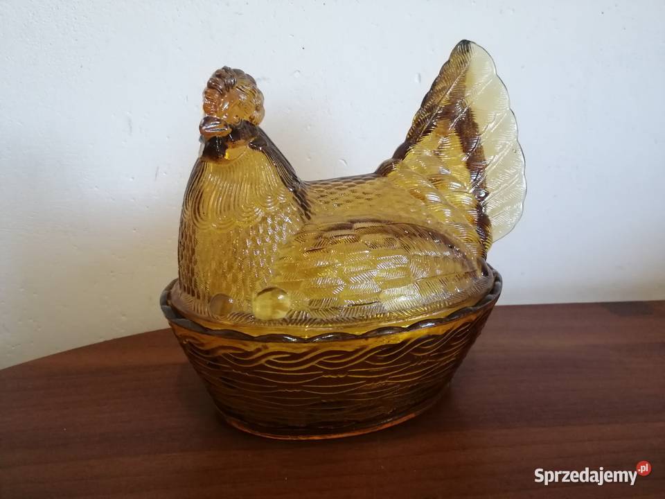 Kura szklana z Ząbkowic bursztynowa duża szkło Borów