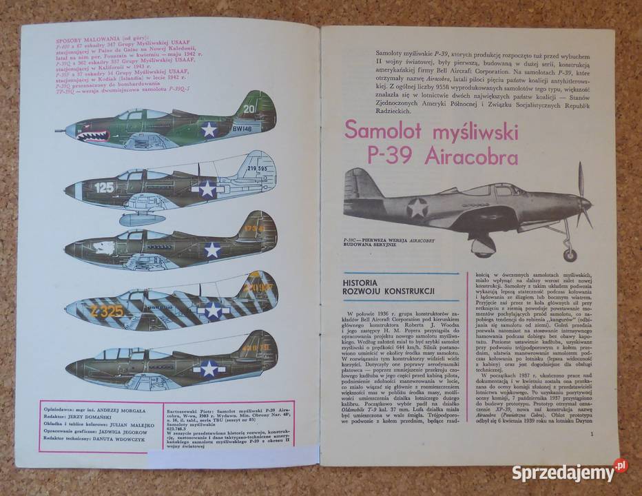 W Bartoszewski Samolot myśliwski P39 Airacobra militaria, broń, wojskowość mazowieckie Warszawa