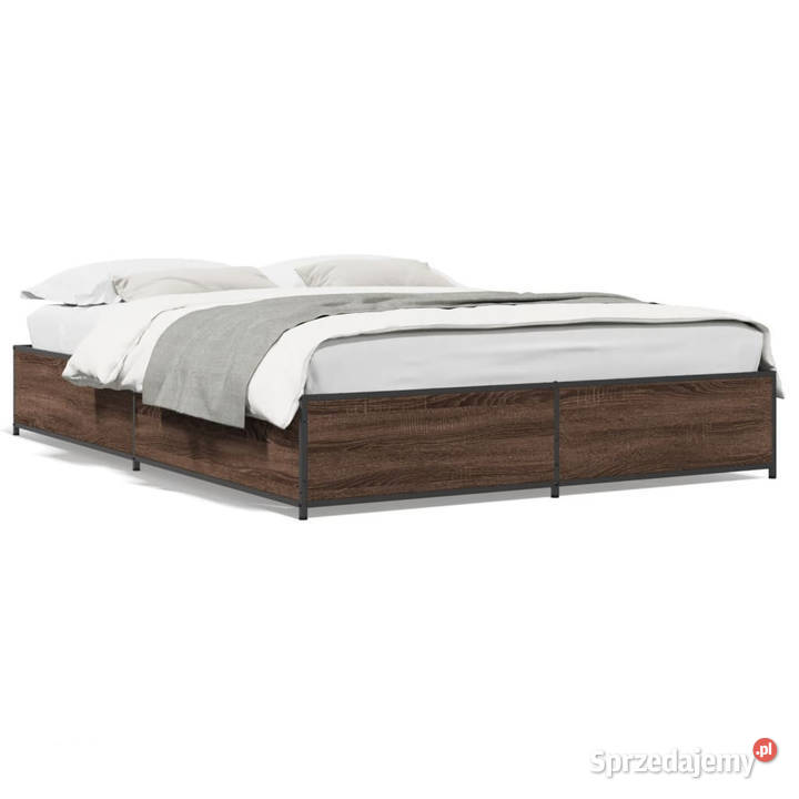Rama łóżka brązowy dąb materiał drewnopochodny 143cm Łóżka