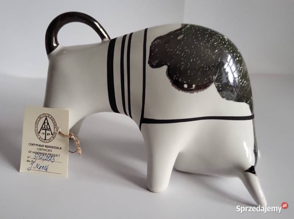 Byk Figurka Byczek ceramiczny ręcznie malowany Sierakowice