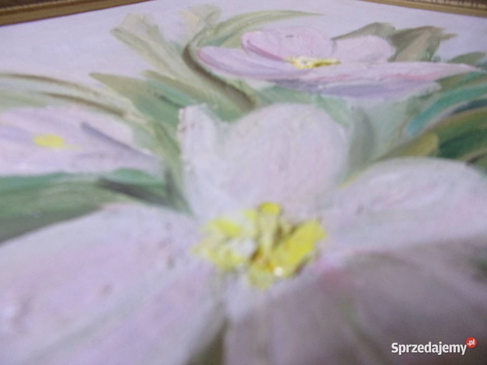 BŁadny obraz olejny KWIATY malowany na płycie Warszawa