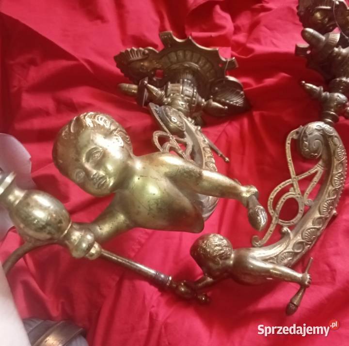 Stare XIXw Lampy Rzeźby Cherubinów i pochodnie