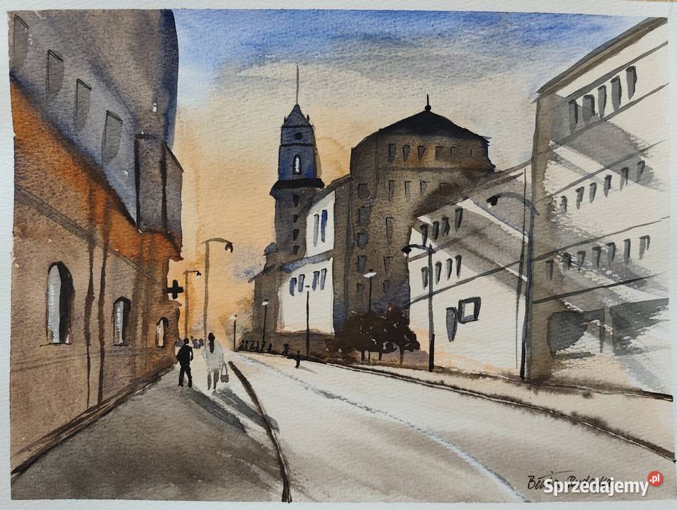 Akwarela Akwarelka Obraz pt Uliczka Łódź