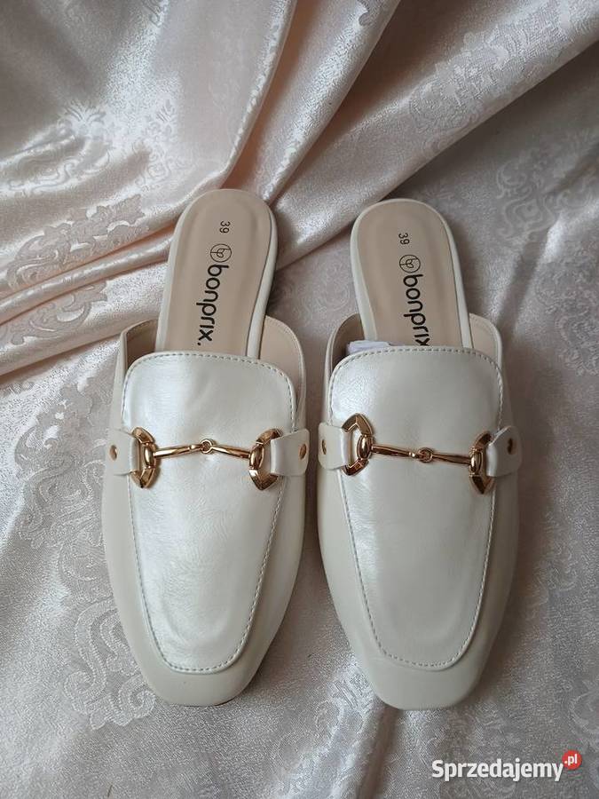 Kremowe eleganckie klapki mules bonprix 39 złote 25cm