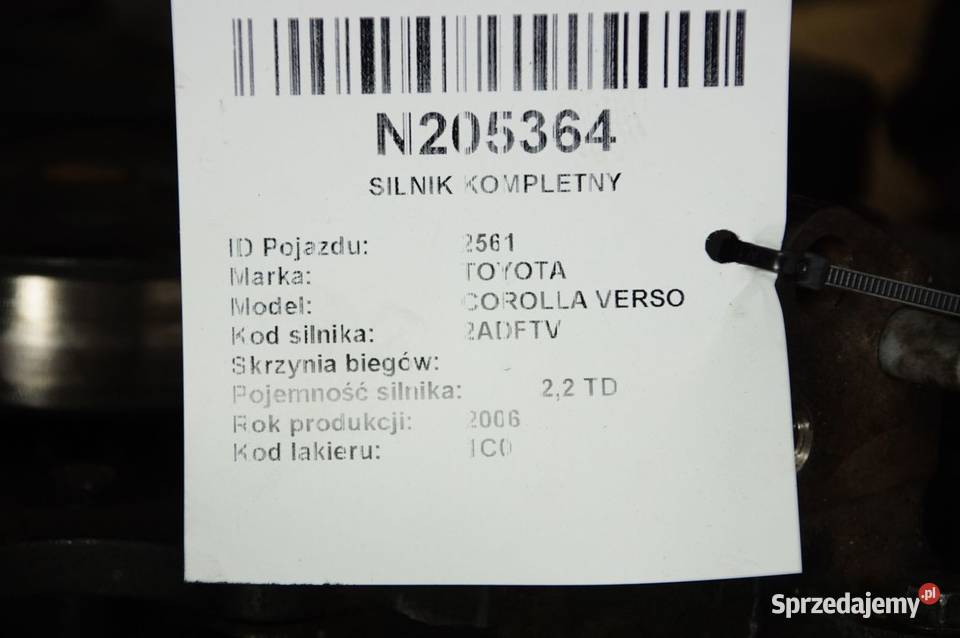 SILNIK KOMPLETNY TOYOTA COROLLA VERSO 2AD osobowe Pozostałe Lipno