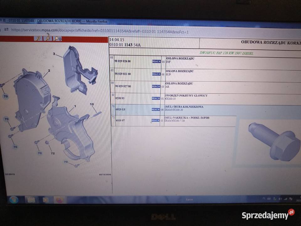Śruba obudowy rozrządu Citroen DW10 Części montażowe Lublin