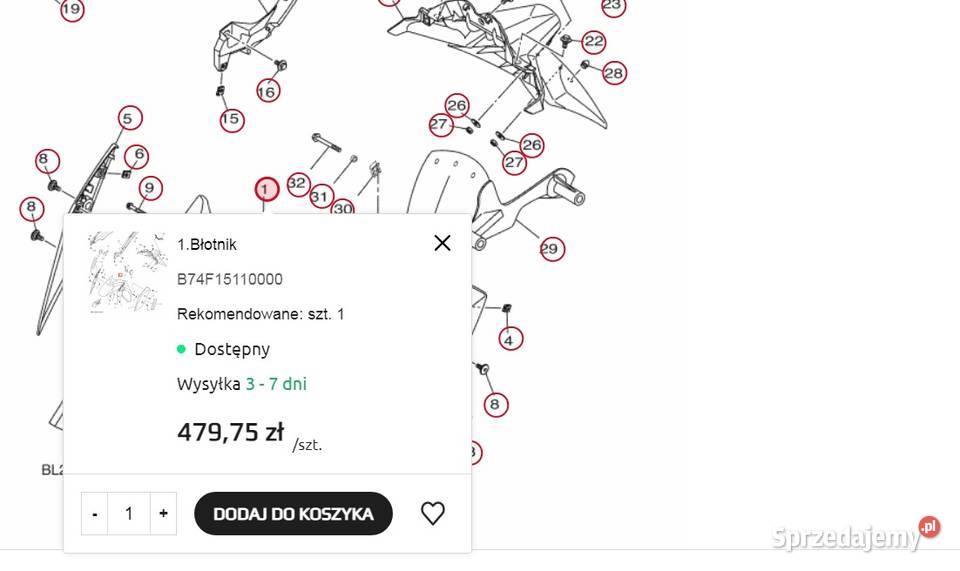 Blotnik przedni Yamaha Xmax 18 B74F15110000 Lubartów