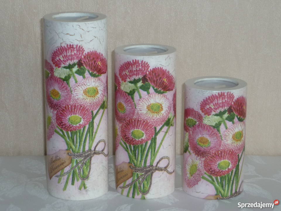 Komplet świeczników drewnianych decoupage Dąbrowa Górnicza sprzedam