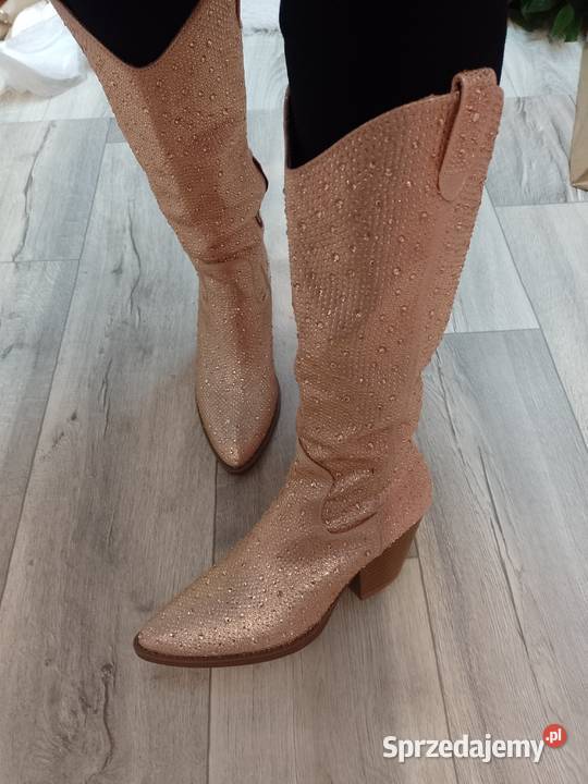 4243 Gold Rose Różowe bogato zdobione Kozaki Kraków