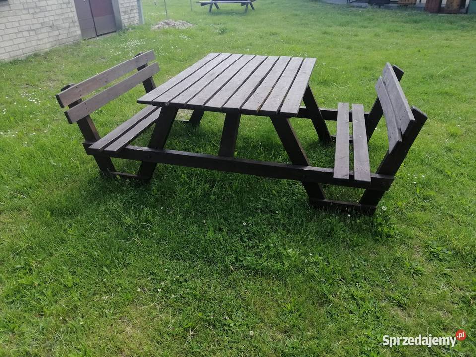 ławki ze stołem Zestaw Domino z oparciem drewno Kępno