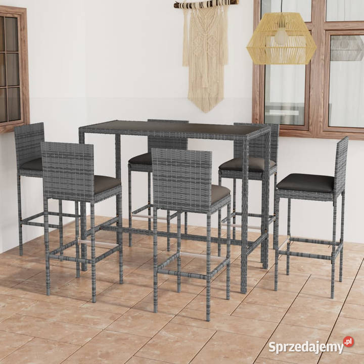 7cz zestaw mebli barowych z poduszkami rattan PE