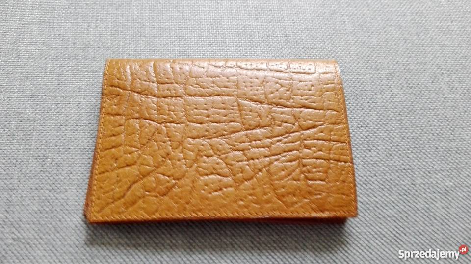 Pamiątki z PRL DUŻY SKÓRZANY PORTFEL BEŻ Rękodzieło Łódź