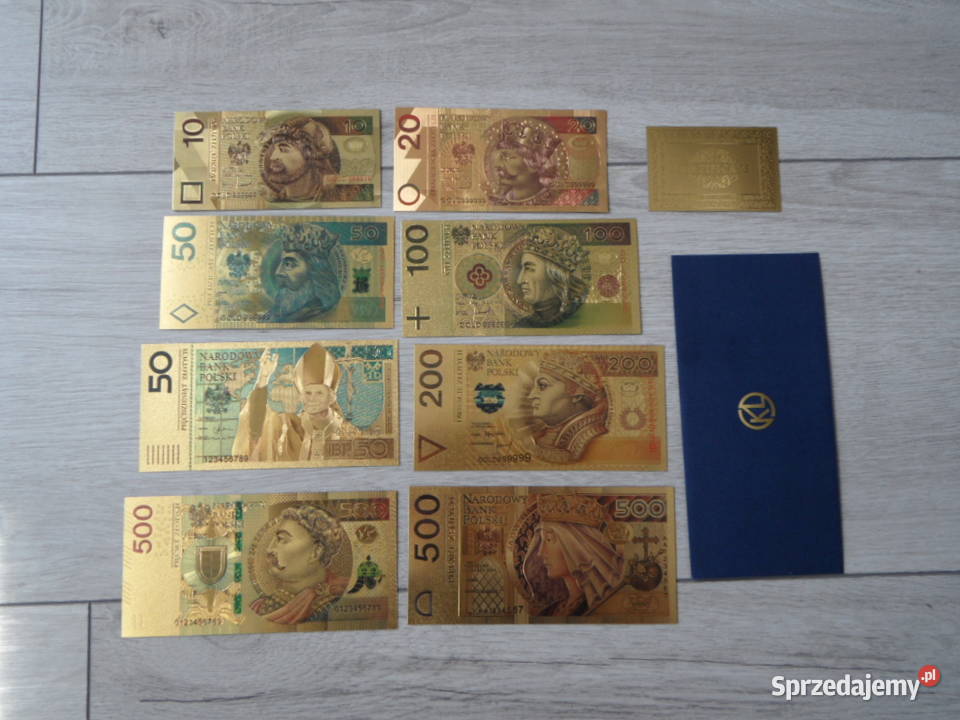 8 Zestaw banknoty polskie pozłacane 10 500 podkarpackie Stalowa Wola