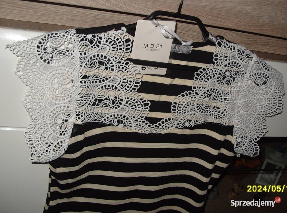NOWY Topik Bluzka w czarno beżowe paseczki Rawicz