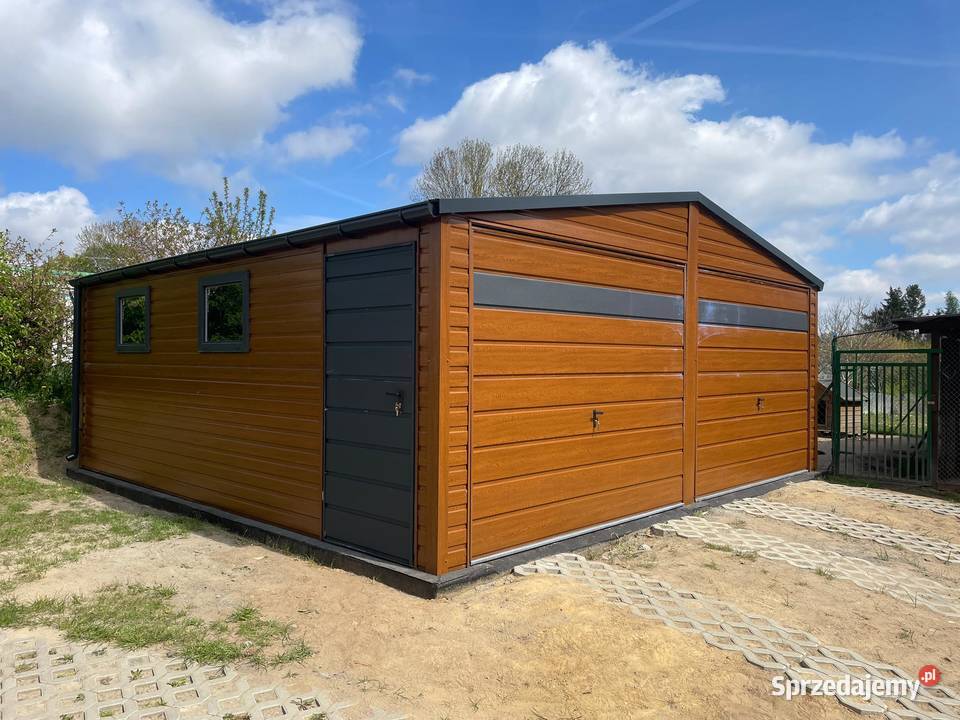 Garaż blaszany drewnopodobny 66 dwuspadowy złoty dolnośląskie Wrocław