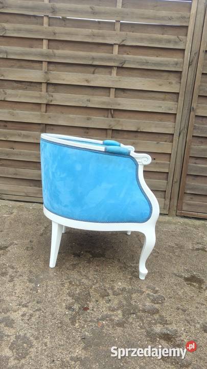 Fotel niebieski drewniany stelaż ludwikowski Fotele mazowieckie Warszawa sprzedam