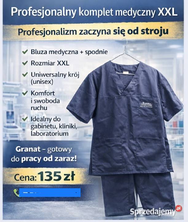 Uniform medyczny unisex xxl granatowy Nowy Sprzęt medyczny łódzkie Wilamów-Parcela