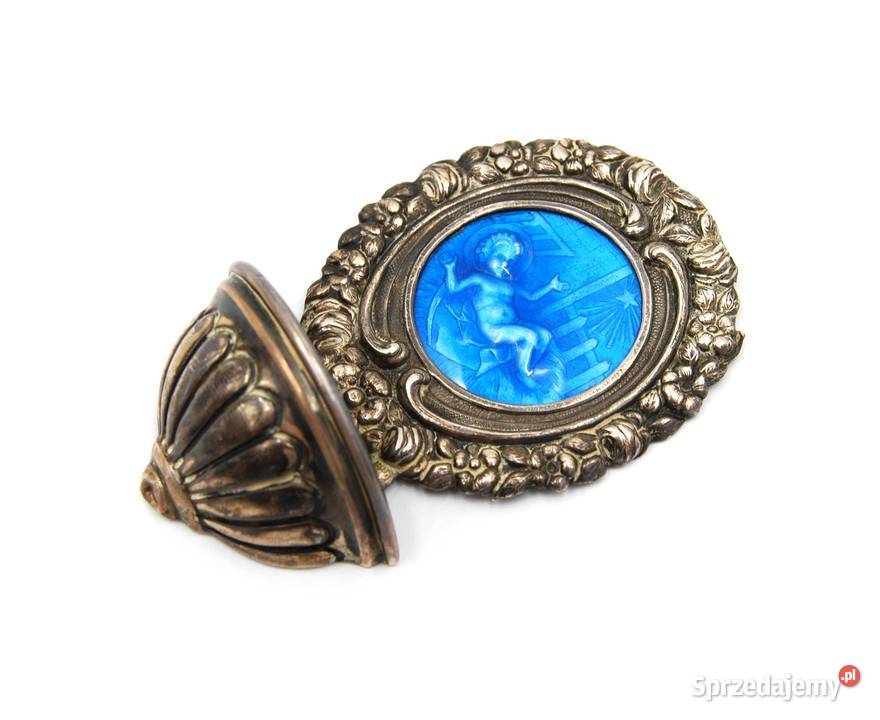 Kropielnica dzieciątkiem Jezus srebro emalia Poznań