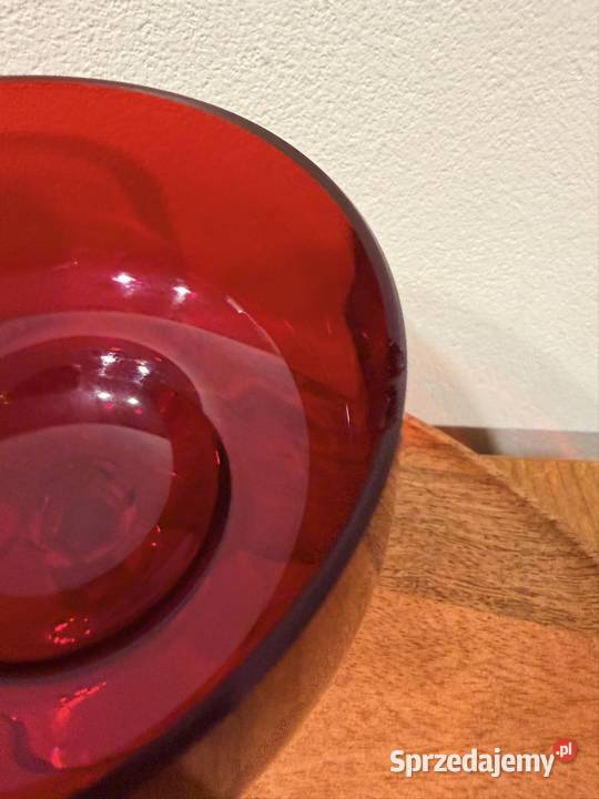 Śliczna Rubinowa szklana patera Cybinka