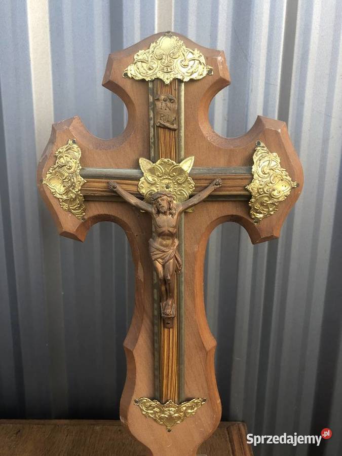Stary drewniany krzyż Krucyfiks sygnowany Antyki, Sztuka, Kolekcje łódzkie