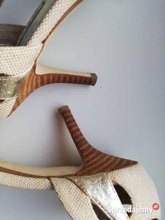 Złote sandały Dune 38 skórzane szpilki kaczuszki 25cm Szczecin