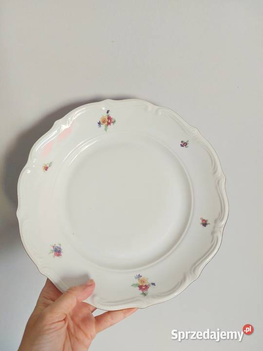 talerze porcelana Wałbrzych PRL kwiaty złocone wielkopolskie Poznań