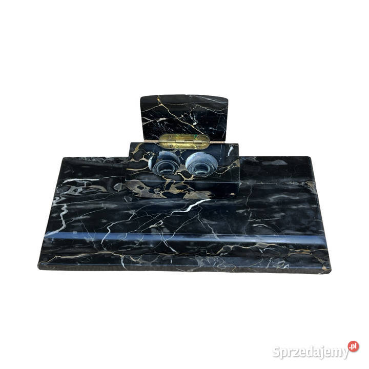 Marmurowy czarny kałamarz na biurko Polska lata Warszawa