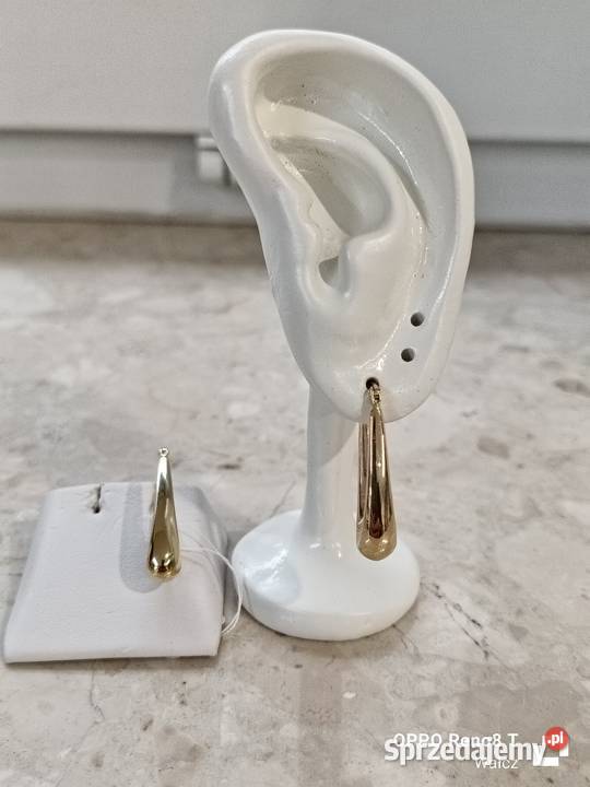 Złote Nowe kolczyki długie krople błyszczące Wałcz