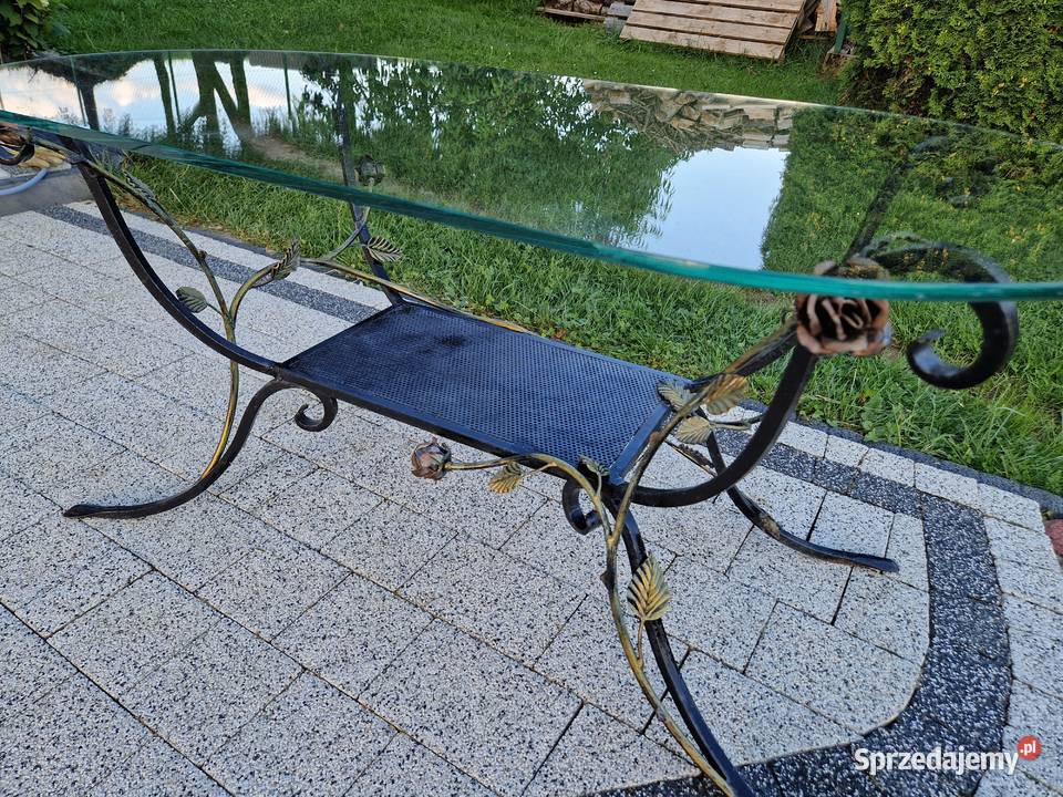 Stolik szklany narożny kuty stelaż Pisarzowa