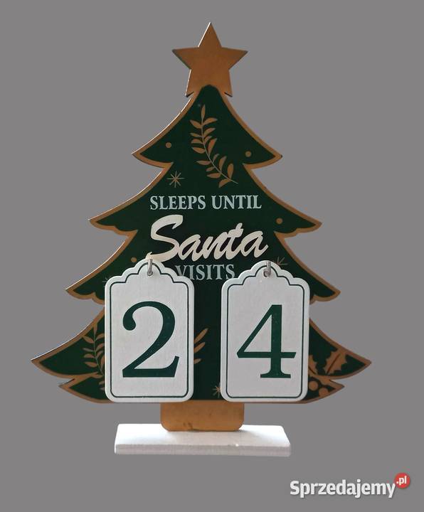 Drewniany świąteczny kalendarz adwentowy zielony Chrzanów