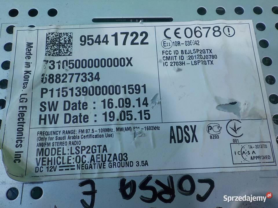 OPEL CORSA E 12 B 15r HB 5D wyswietlacz radio Car audio Suków