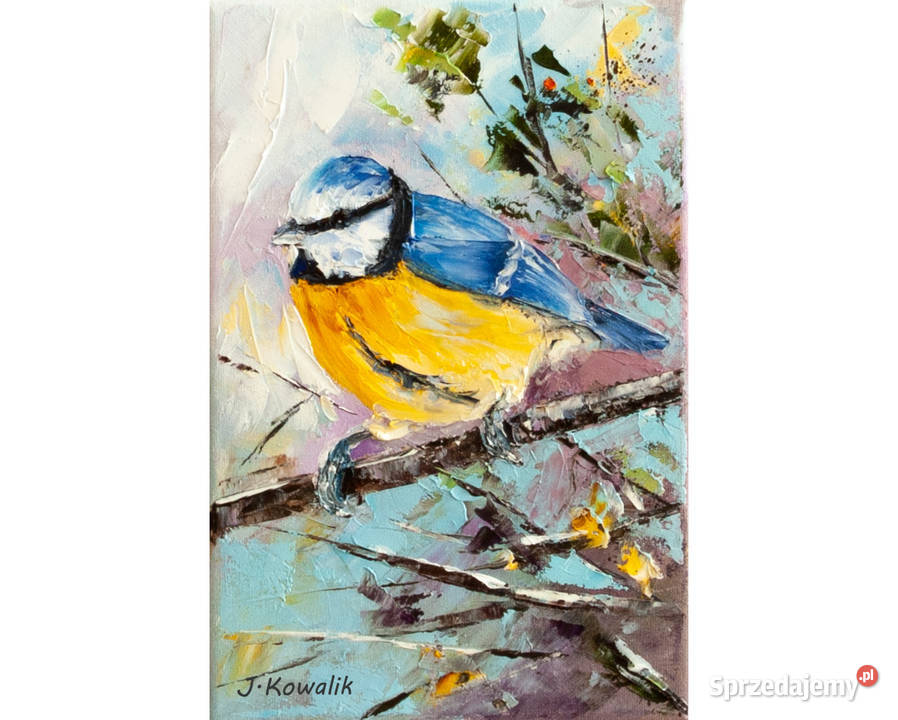 Kowalik Sikorka 20x30 obraz olejny ptak ptaki Warszawa