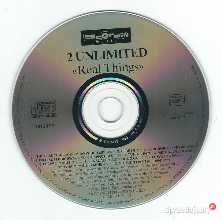 CD 2 Unlimited Real Things 1994 Scorpio Music Brwinów
