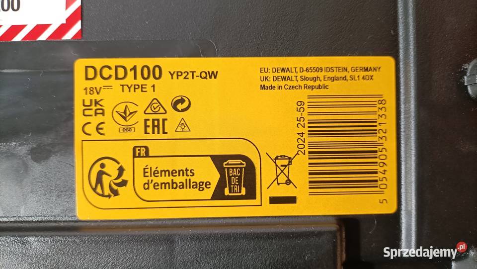 Wiertarkowkrętarka Dewalt DCD100YP2T ZESTAW śląskie