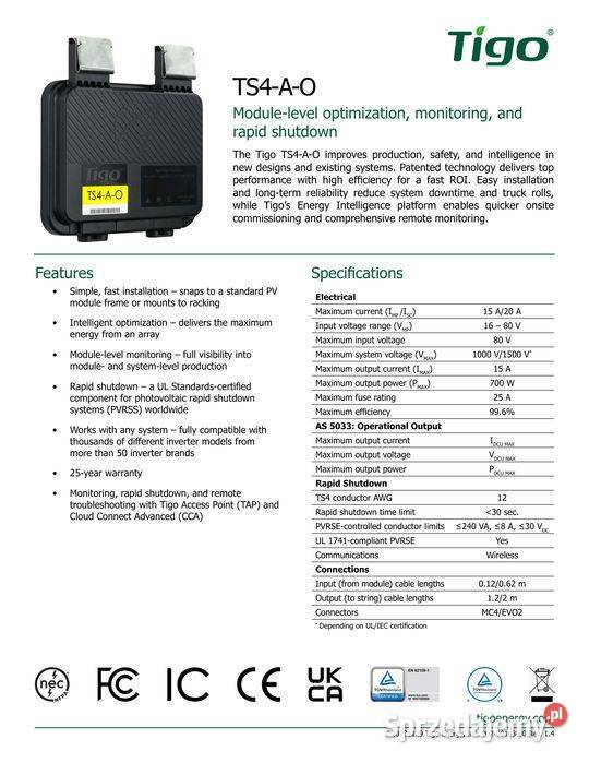 Optymalizator TIGO TS4AO 15A 700W małopolskie sprzedam
