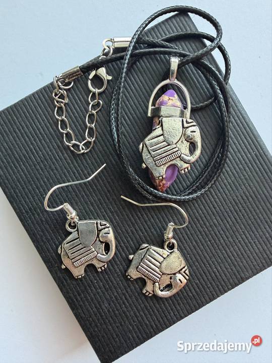 Zestaw biżuterii z metalu i szkła naszyjnik Łomża