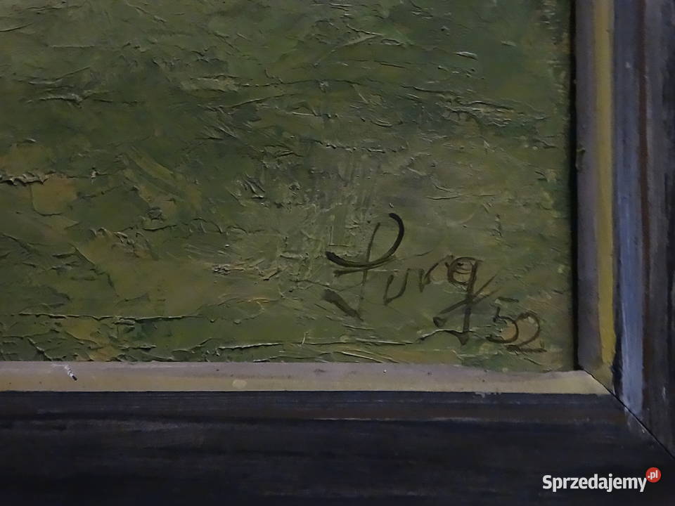Stary Obraz Olejny Pejzaż Górski W Ramie Drzewa Biłgoraj