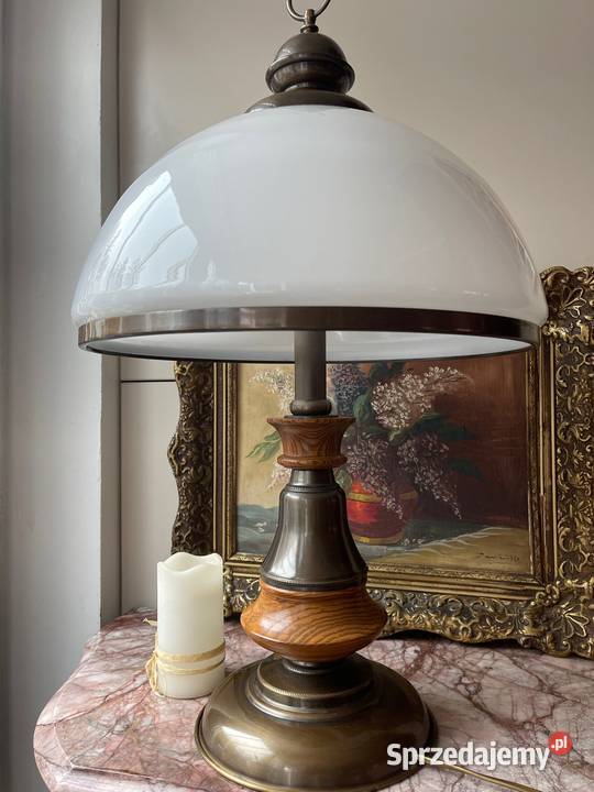 efektowna wielka lampa z mosiądzu porcelana odcienie brązowego Wyposażenie wnętrz