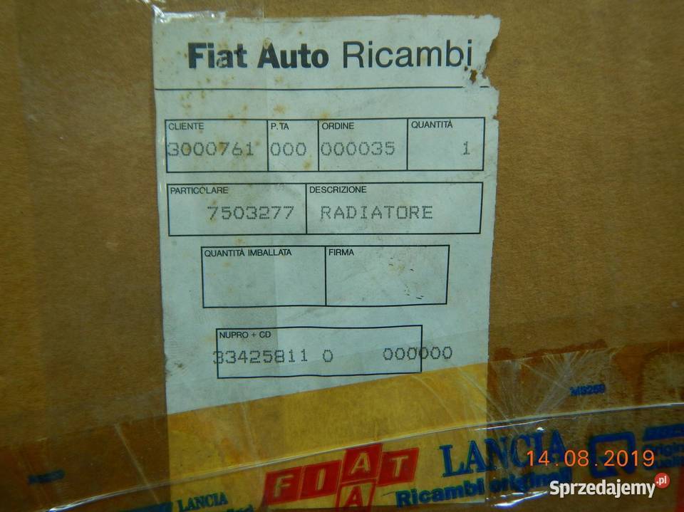 CHŁODNICA WODY FIAT FIORINO 13 D NOWA ORYGINAŁ