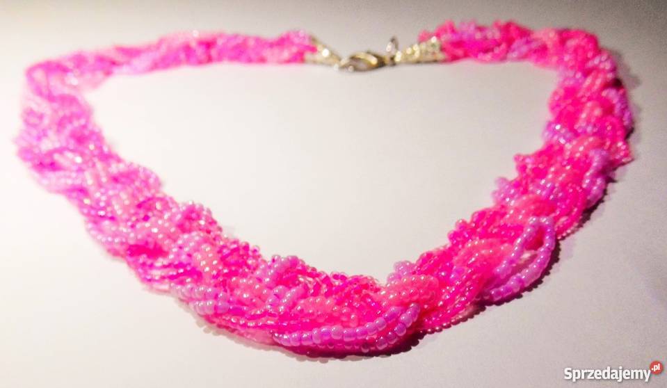 Różowy naszyjnik z drobnych koralików Katowice